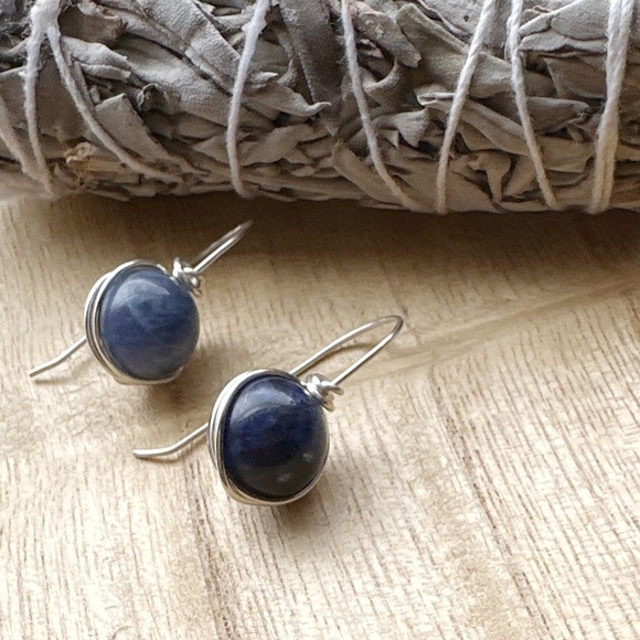 Silver and Lapis lazuli statement big chunky bubbles dangle long earrings - Picture 2 of 8